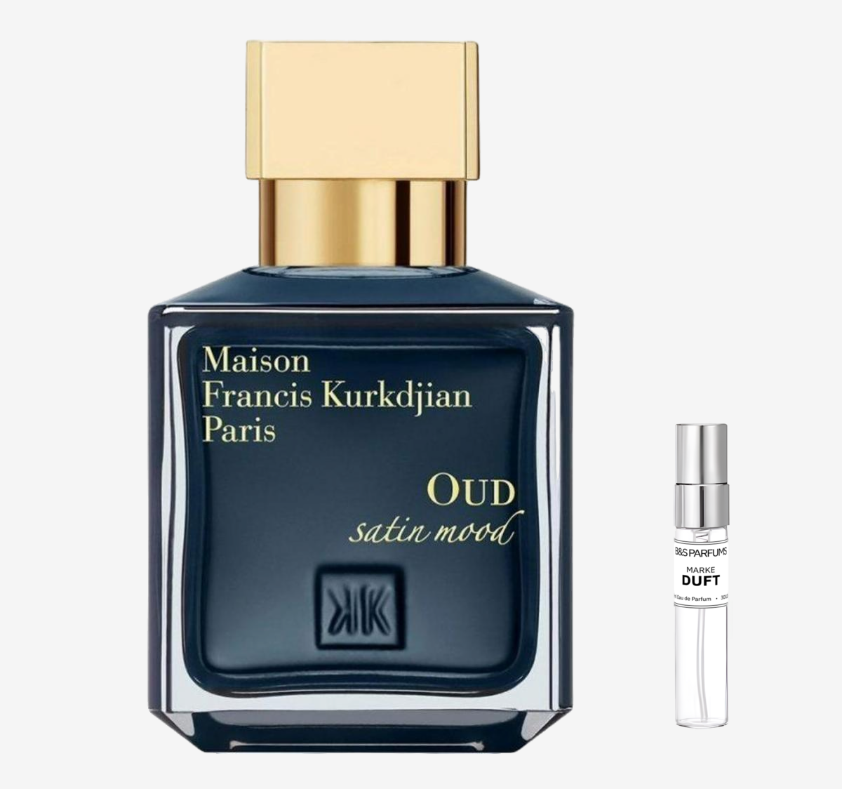 Maison Francis Kurkdjian - Oud Satin Mood  Flakon und Probenflakon nebendran
