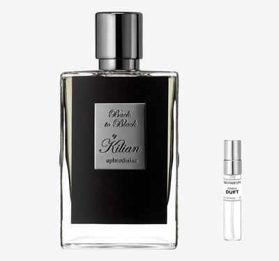 Kilian - Back to Black, Aphrodisiac Flakon und Probenflakon nebendran
