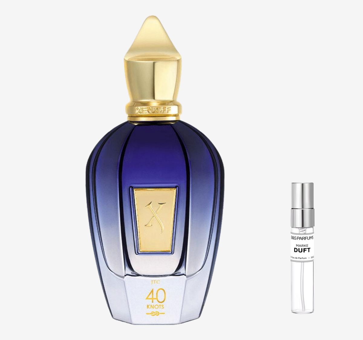XerJoff - 40 Knots Flakon und Probenflakon nebendran