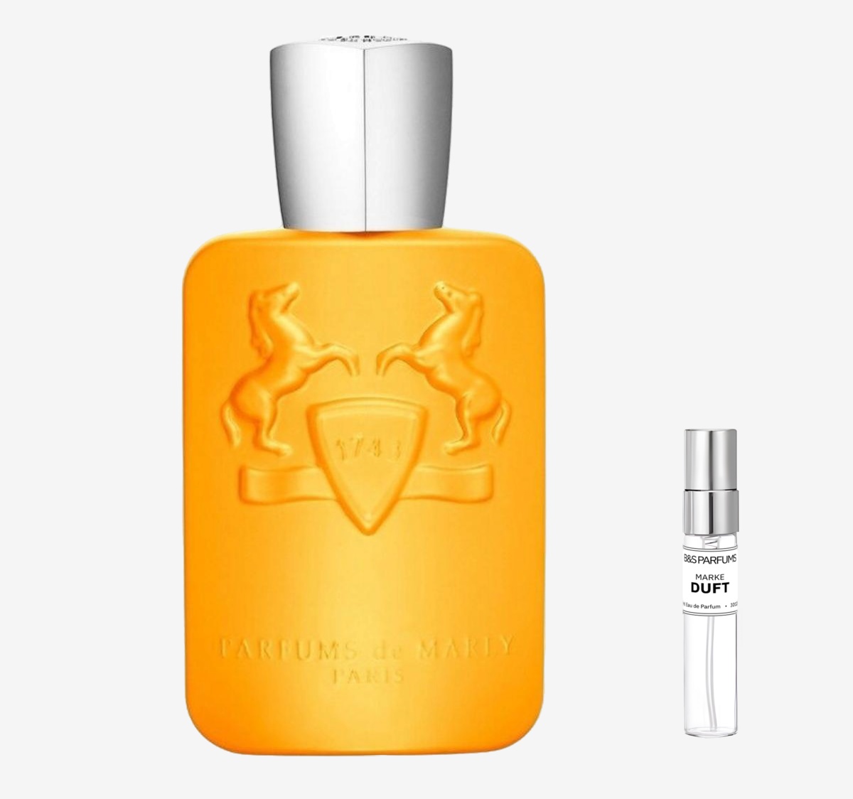 Parfums de Marly - Perseus Flakon und Probenflakon nebendran